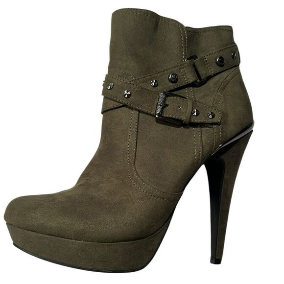 NIB GBG GUESS Green Stiletto Platform Booties Deeka Size 9M - Picture 2 of 15